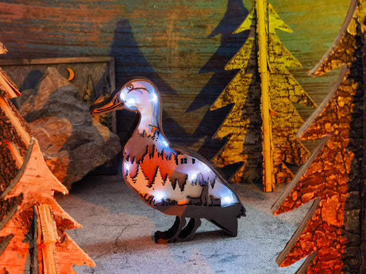 3D Wooden Mallard carved with lights ,Wooden Forest Scene,Desktop ornaments,Wall Decoration,Door Decor,Free Engraving