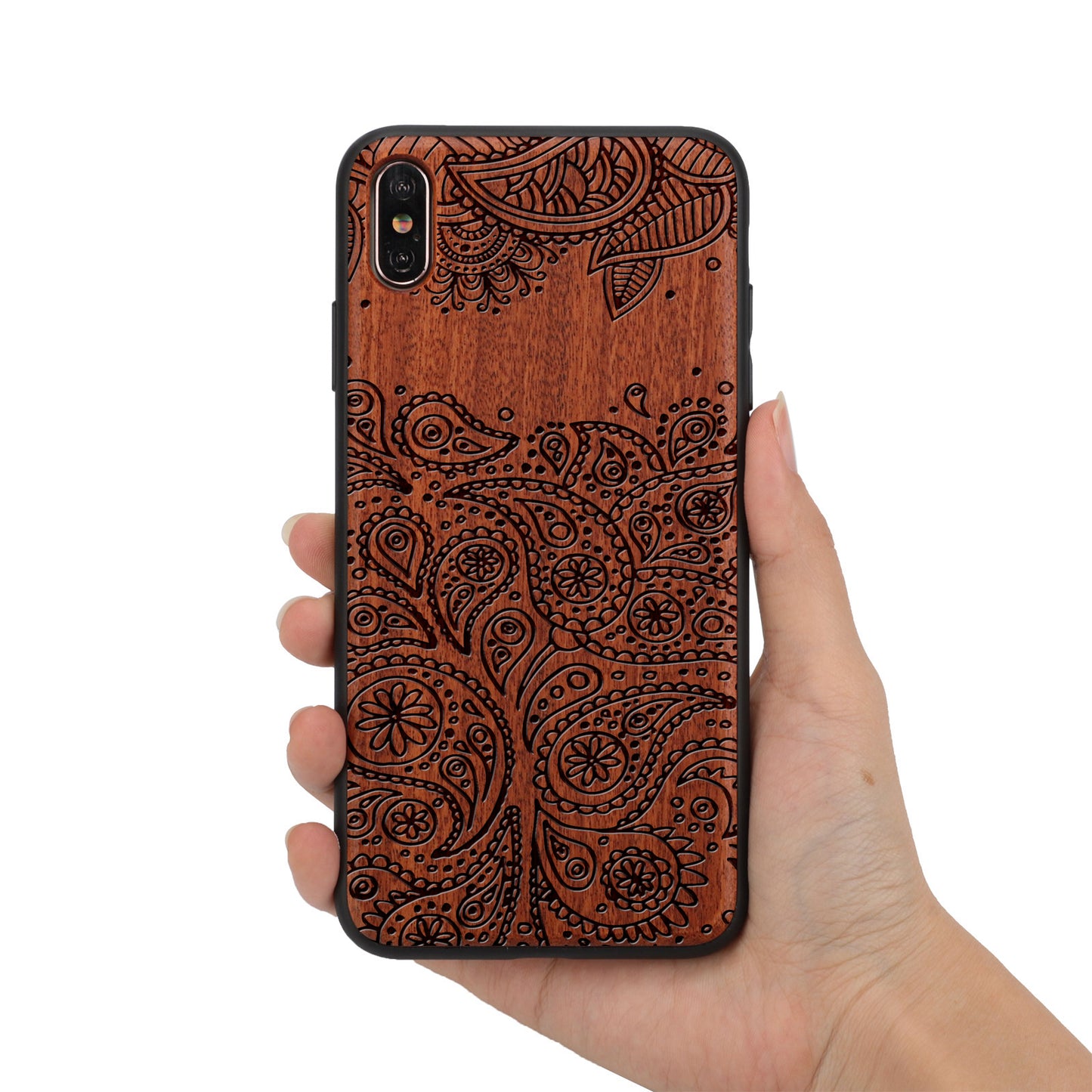 Engravable Paisley Flow Wooden Phone Case For iPhone 11/12/13 Pro Max,iPhone Xs Max Xr 7/8 Plus,Samsung Galaxy S8/S9/S10/S20/S21/S22 Plus,Note 10/20