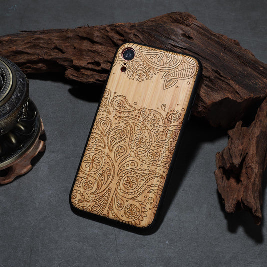Engravable Paisley Flow Wooden Phone Case For iPhone 11/12/13 Pro Max,iPhone Xs Max Xr 7/8 Plus,Samsung Galaxy S8/S9/S10/S20/S21/S22 Plus,Note 10/20
