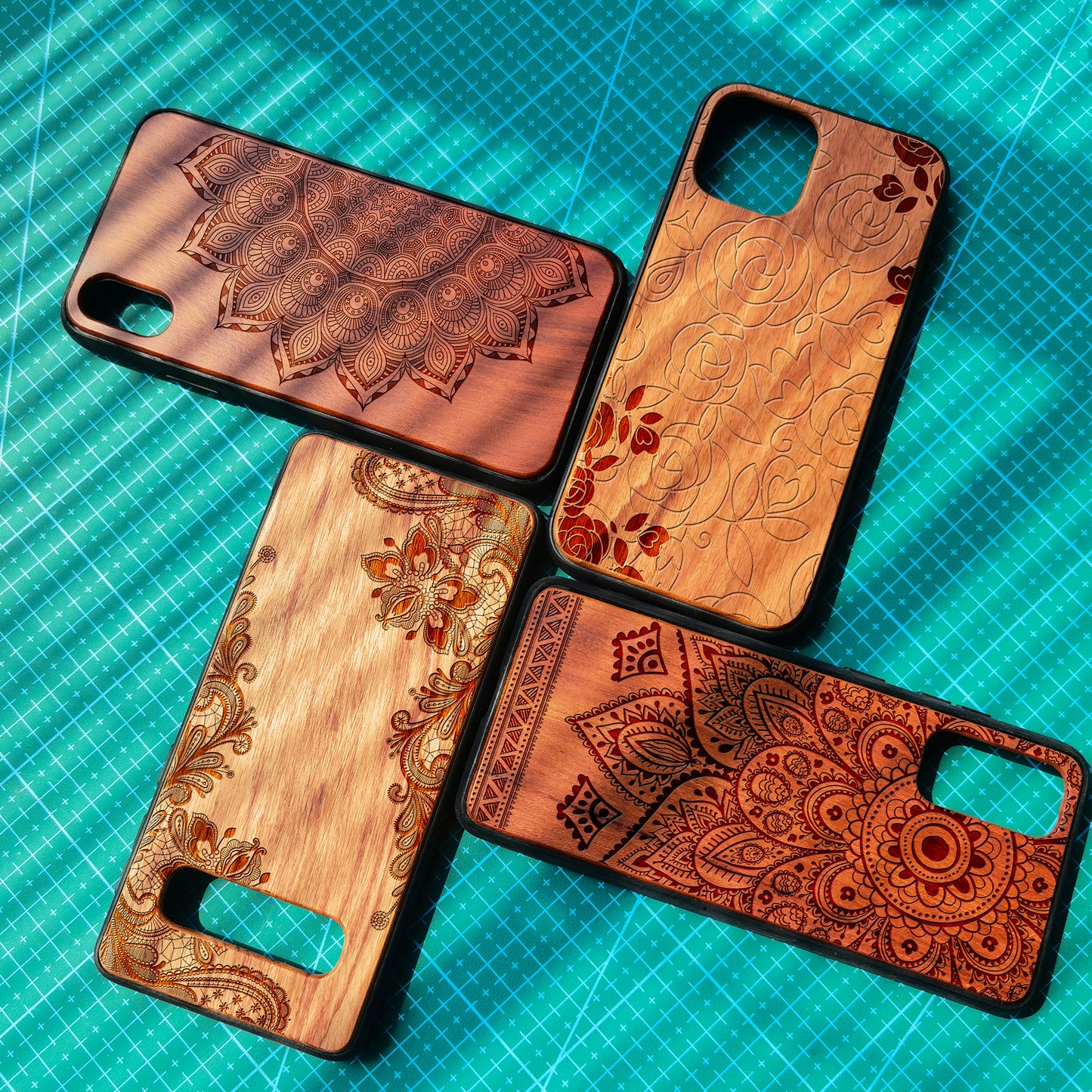 Engravable Mandala Wooden Phone Case For iPhone 11/12/13 Pro Max,iPhone Xs Max Xr 7/8 Plus,Samsung Galaxy S8/S9/S10/S20/S21/S22 Plus,Note 10/20