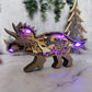 3D Wooden Triceratop carved with lights ,Wooden Dinosaur Scene,Desktop ornaments,Wall Decoration,Door Decor,Free Engraving
