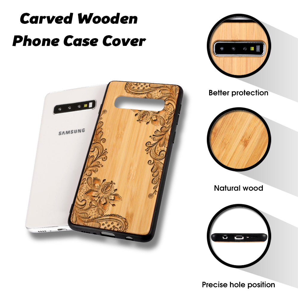 Engravable Rose Flower Wooden Phone Case For iPhone 11/12/13 Pro Max,iPhone Xs Max Xr 7/8 Plus,Samsung Galaxy S8/S9/S10/S20/S21/S22 Plus,Note 10/20