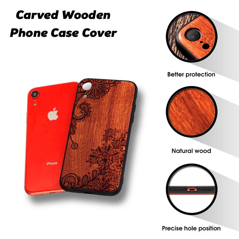 Engravable Big Lotus Wooden Phone Case For iPhone 11/12/13 Pro Max,iPhone Xs Max Xr 7/8 Plus,Samsung Galaxy S8/S9/S10/S20/S21/S22 Plus,Note 10/20