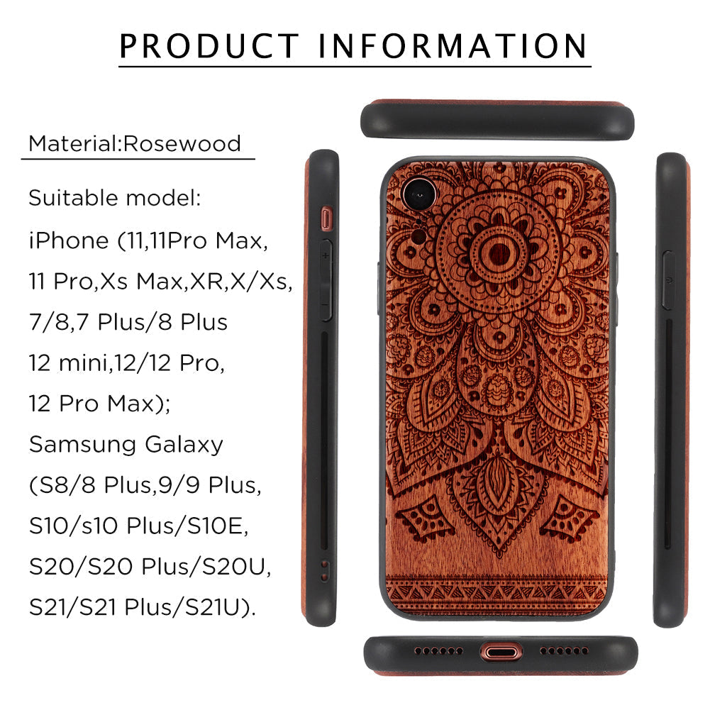 Engravable Paisley Wooden Phone Case For iPhone 11/12/13 Pro Max,iPhone Xs Max Xr 7/8 Plus,Samsung Galaxy S8/S9/S10/S20/S21/S22 Plus,Note 10/20