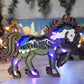 3D Wooden Horse carved with lights ,Wooden Forest Scene,Desktop ornaments,Wall Decoration,Door Decor,Free Engraving